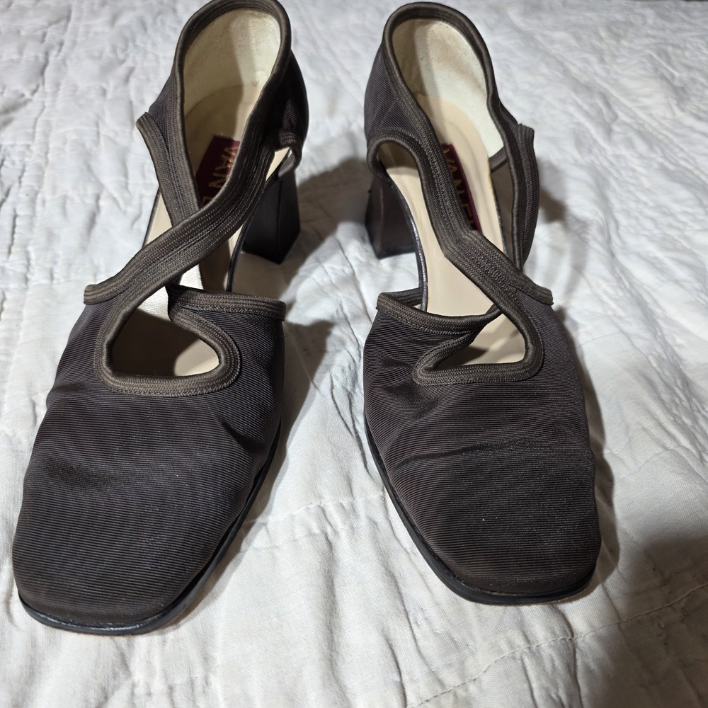 Vintage Vaneli Brown Criss Cross  Block Heel  Dancing Shoes  Womens 8.5 Y2K 90's